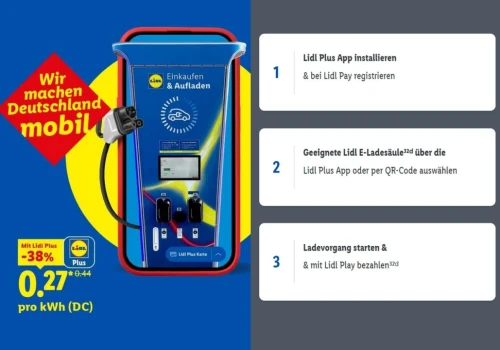 Lidl Plus to niższe ceny za ładowanie samochodu elektrycznego, równowartość 1,14 zł/kWh przy DC (!). Oczywiście w NIEMCZECH