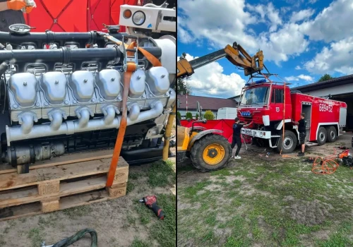 Wymiana silnika V12 w Tatrze 815 – akcja pod remizą z 1,5-tonową jednostką