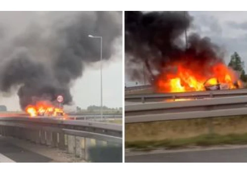Auto w płomieniach na A1. W środku były dzieci