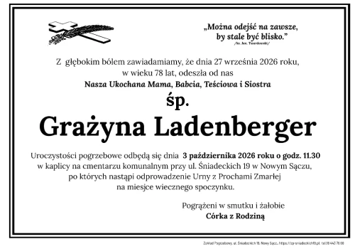 Nie żyje Grażyna Ladenberger z Nowego Sącza