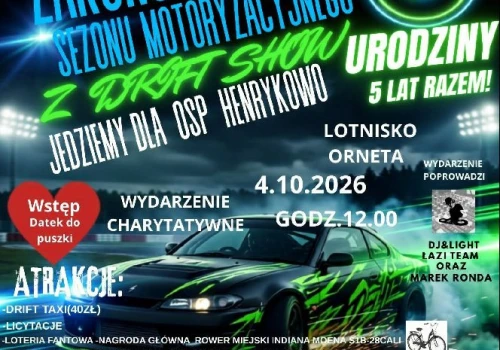 Gm. Orneta. „Jedziemy dla OSP Henrykowo – Drift Show” odbędzie się już 4 października