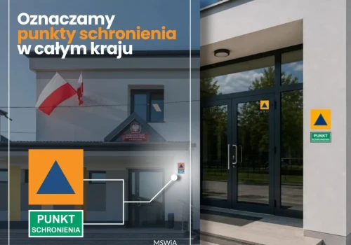 Niebieski trójkąt, który może uratować życie. MSWiA oznakuje 86 tysięcy punktów schronienia