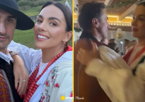 Paulina Krupińska szaleje na góralskim weselu. Sebastian Karpiel-Bułecka porwał ją do tańca