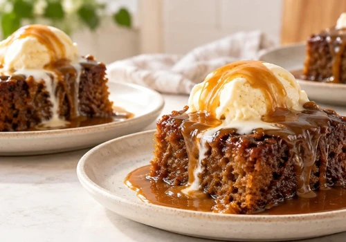 Sticky toffee pudding według Bogumiła Przybylaka. Z kawowym sosem z krówek
