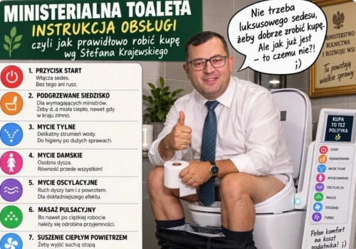 Instrukcja obsługi toalety - nie tylko dla rolników. Krajewski już ją zna