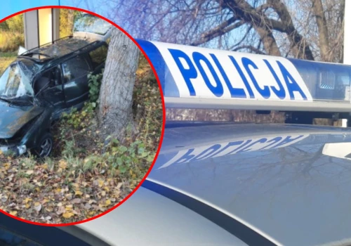 Volkswagen uderzył w drzewo. Kierowca i 16-letnia pasażerka trafili do szpitala