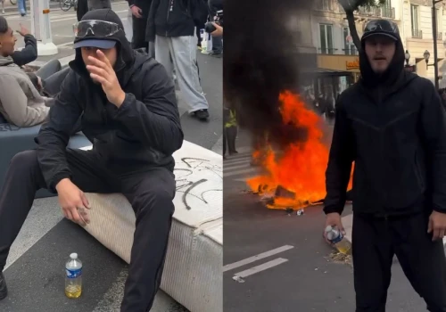 Francuz Mordo lansuje się na tle płonącej barykady we Francji