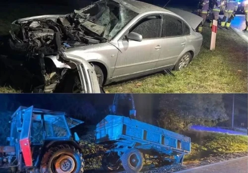 Osobówka zderzyła się z ciągnikiem. Kierowca trafił do szpitala
