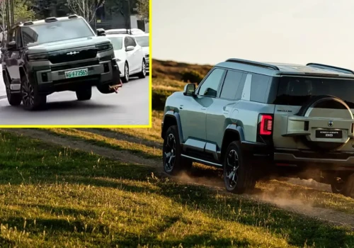 Blokada nie zatrzymała chińskiego SUV-a. Odjechał na trzech kołach