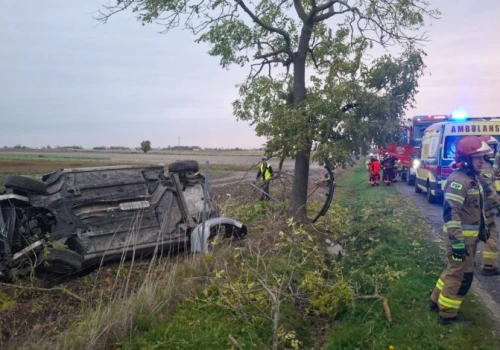 Wypadek w Cisowej. Pijany kierowca uderzył w drzewo i dachował