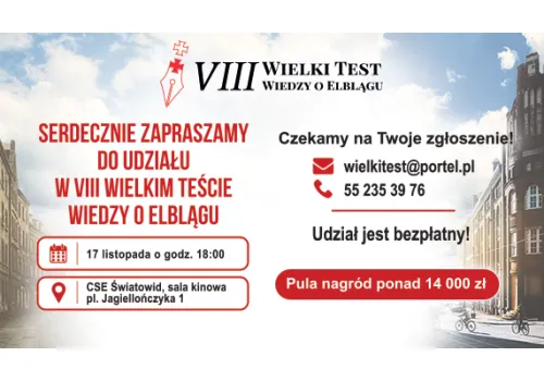 Zapraszamy na VIII Wielki Test Wiedzy o Elblągu. Pula nagród ponad 14 tys. zł!