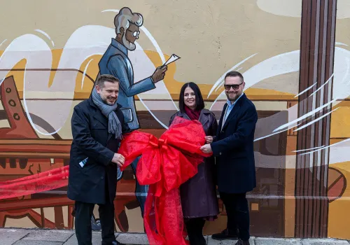 Dawna Warszawa Główna na muralu Stacji Muzeum