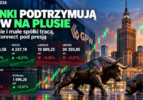 Banki utrzymują GPW na plusie. Średnie i małe spółki tracą, NewConnect pod presją