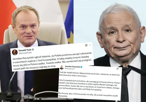 Prezes Kaczyński mówił o możliwym wyjściu z UE, ale dziś twierdzi, że premier Tusk przekręca mu słowa