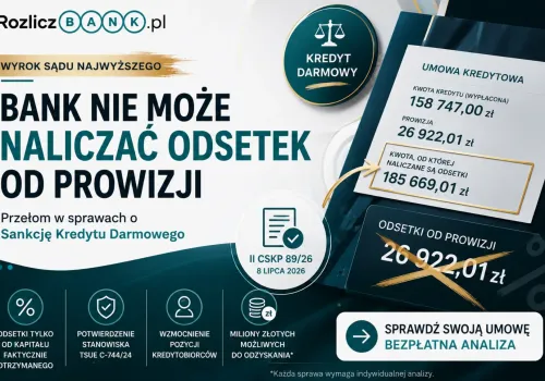Bank nie może naliczać odsetek od prowizji. Sąd Najwyższy wzmacnia Sankcję Kredytu Darmowego