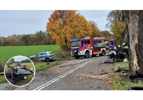 Dachowanie pod Mirosławcem Górnym. Auto uderzyło w drzewa