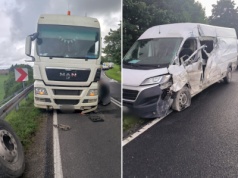 Samochód ciężarowy zderzył się z busem na DK57