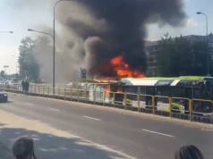 Pożar autobusu komunikacji miejskiej w Olsztynie