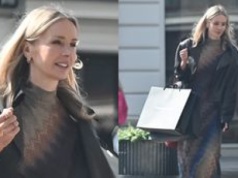Agnieszka Woźniak-Starak obładowana torbami opuszcza najdroższy butik w stolicy