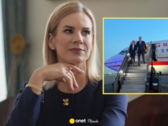 Marta Nawrocka zadała szyku, wychodząc z samolotu. Postawiła na klasykę