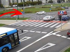 Jechała pod prąd prosto na policjanta (FILM)