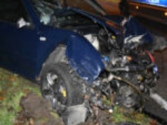 Pijany kierowca rozbił auto o drzewo w Zielonej Górze. Wytropił go pies (ZDJĘCIA)