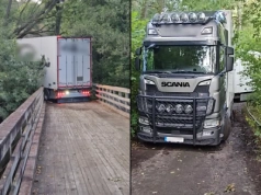 24-metrowy zestaw na miesiąc utknął w lesie, między mostem do 6 ton a linią kolejową