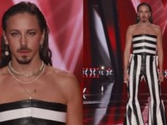 Michał Szpak w pasiastym wdzianku melduje się na planie "The Voice of Poland". Stylowo? (ZDJĘCIA)