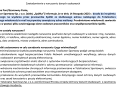 Totalizator Sportowy informuje o incydencie bezpieczeństwa. E-mail na prywatną skrzynkę, z załącznikiem zawierającym dane osobowe pracowników / współpracowników