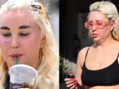 Odchudzona lekiem na cukrzycę Amanda Bynes w sportowym staniku i z UKOCHANYM u boku maszeruje po Los Angeles (FOTO)