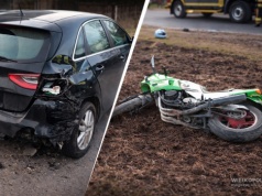 Motocykl uderzył w nieoznakowany radiowóz! Na miejscu lądował LPR. Dwie osoby trafiły do szpitala