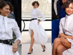 Zendaya w BIELI świeci OBRĄCZKĄ (?) na pokazie w Paryżu, podsycając plotki o ślubie z Tomem Hollandem (ZDJĘCIA)