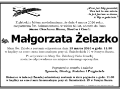 Zmarła Małgorzata Żelazko. Uroczystości pogrzebowe w Nowym Sączu