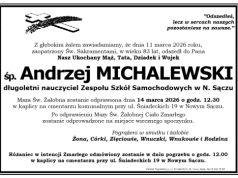 Nie żyje Andrzej Michalewski, wieloletni nauczyciel sądeckiej „Samochodówki”