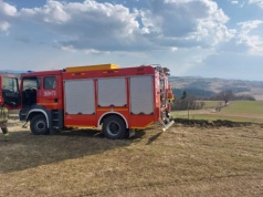 Pożar traw przy ul. Lotniczej w Tarnowie. Strażacy walczą z ogniem