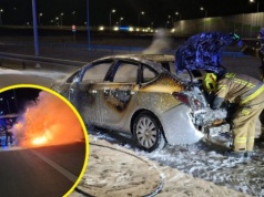 Opel Astra doszczętnie spłonął na A1 – FILM, ZDJĘCIA