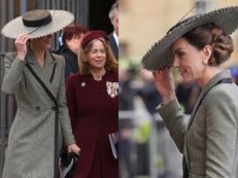 Księżna Kate walczy ze zrywanym przez wiatr kapeluszem w drodze na uroczystość powitania głowy Kościoła Anglikańskiego (ZDJĘCIA)