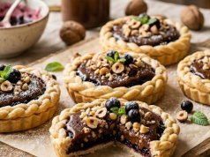 Nowoczesna forma, tradycyjny smak. Orzechowe minimazurki z czarną porzeczką