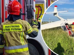 Wypadek na lotnisku w Krośnie. Szybowiec zawisł na ogrodzeniu