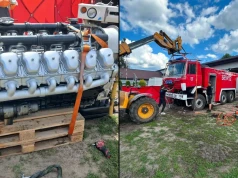 Wymiana silnika V12 w Tatrze 815 – akcja pod remizą z 1,5-tonową jednostką