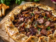 Grzyby, kiełbasa i słodka cebula. Ta rustykalna tarta to wakacyjny hit
