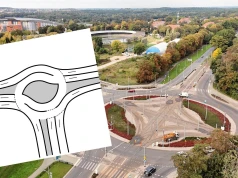 Przed rondem turbinowym patrz na znaki i strzałki. Pas wybiera się jeszcze na wlocie