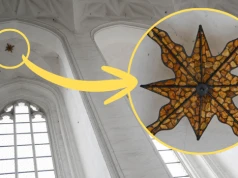 Bursztynowa gwiazda na sklepieniu Bazyliki Mariackiej w Gdańsku