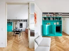 Ma 77 m², ale wnętrze wydaje się większe. Pomogły szklane drzwi i jeden sprytny mebel
