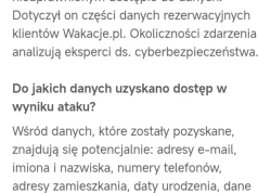 Wyciek z serwisu wakacje PL. Wyciekły w szczególności dane paszportowe