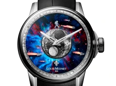 Louis Moinet Moon Meteor. Fragmenty meteorytów i astronauta pokazujący aktualną fazę Księżyca