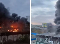 Kłęby czarnego dymu nad rosyjskim miastem. Wojskowe zakłady w ogniu