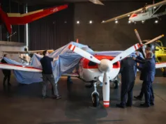 Odrestaurowany samolot PZL M26 Iskierka w Muzeum Lotnictwa Polskiego