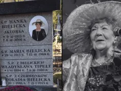 Grób Bielickiej przyciąga spojrzenia przechodniów. Ludzie patrzą na oryginalną dekorację